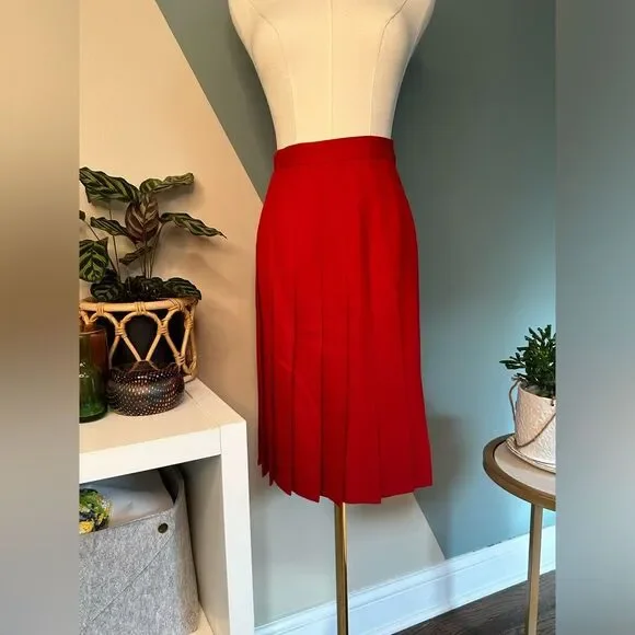 Vintage Talbots 80's Long Wool Pleated Skirt All Seasons - True Red | Size 10 - Picture 2 of 11
